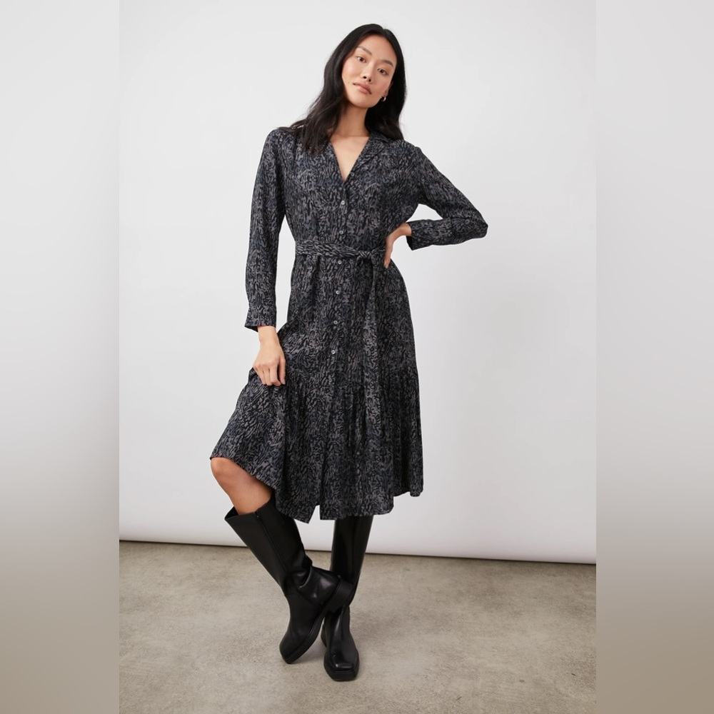 RAILS Beatrice Midi Dress Charcoal Abstract Animal Print Size Small Gray